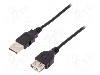 Cablu USB A mufa, USB A soclu, USB 2.0, lungime 1.8m, negru, ASSMANN - AK-300200-018-S foto