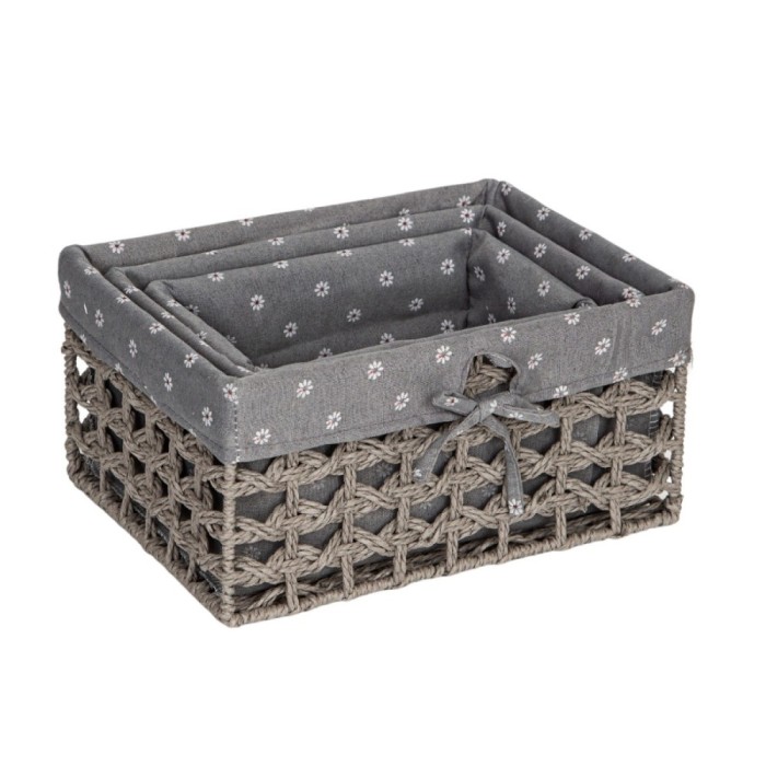 Cos depozitare K005-1, sfoara de hartie + material textil, dimensiuni diferite, set 3 bucati