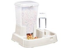 Dispenser m&acirc;ncare/apă pentru animale, 2in1, albastru