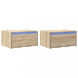 Cumpara ieftin Noptiere montate pe perete cu lumini LED, 2 buc., stejar sonoma