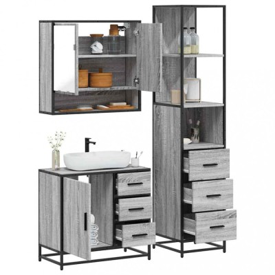vidaXL Set mobilier de baie, 3 piese, gri sonoma, lemn prelucrat 3301168 foto