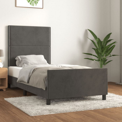 vidaXL Cadru de pat cu tăblie, gri &amp;icirc;nchis, 100x200 cm, catifea foto