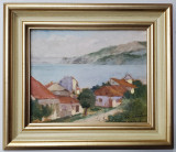 Pictura Ulei/Carton Case la Balcic, Semnat Indescifrabil, 23x18.5cm (34x29cm cu rama), Album Arta