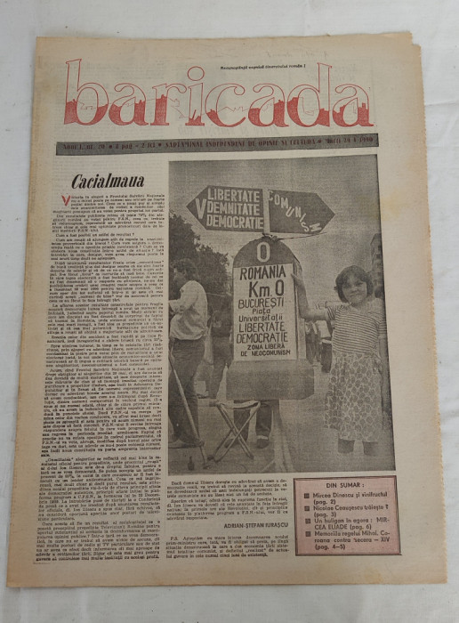 Ziarul BARICADA (29 mai 1990) Anul I nr. 20