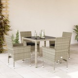 Set mobilier gradina perne 5 piese gri deschis poliratan sticla GartenMobel Dekor, vidaXL