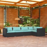 Cumpara ieftin Set mobilier de grădină cu perne, 5 piese, negru, poliratan