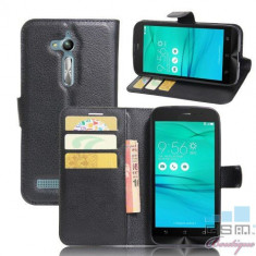 Husa Flip Cu Stand Asus Zenfone Go ZB500KL ZB500KG Lychee Series Neagra foto