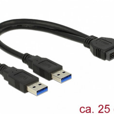 Cablu USB 3.0 Pin header la 2 x USB 3.0-A T-T 25 cm, Delock 83910