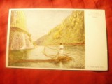 Ilustrata interbelica- Pictura F.Hillebrand -1935 Pescarul de la Cazane (Banat)