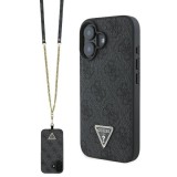 Husa iPhone 16 Guess Leather Metal Logo Strass Crossbody, negru, GUHCP16SP4TDSCPK
