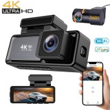 Camera auto DVR 4K, GPS, WiFi, Ecran 3.5 Inch, Dual Lens 170&deg;/140&deg;, Senzor Coliziune, Inregistrare 24h, Viziune Nocturna, Control Aplicatie, CardSD 32