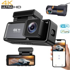 Camera auto DVR 4K, GPS, WiFi, Ecran 3.5 Inch, Dual Lens 170&deg;/140&deg;, Senzor Coliziune, Inregistrare 24h, Viziune Nocturna, Control Aplicatie, CardSD 32