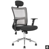 Cumpara ieftin Scaun directorial HM Neon gri, mesh, brate ajustabile, inaltime reglabila, cadru cromat, 100 kg, negru gri