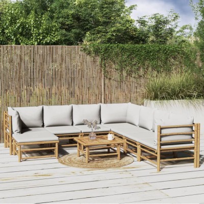 Gossi set mobilier de gradina cu perne gri deschis, 9 piese, bambus foto