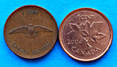 CANADA 1 CENT 1967 + 1 CENT 2004 STARE EXCELENTA SI AUNC foto