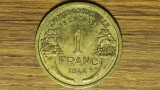 Africa de vest / occidentala franceza - moneda coloniala WW2 raruta - 1 franc 1944 - an unic de batere - guvern provizoriu