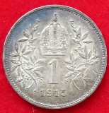 (A303) MONEDA ARGINT AUSTRIA - 1 CORONA 1915, FRANZ JOSEPH, STARE FOARTE BUNA, PATINA FRUMOASA