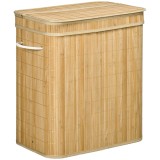 HOMCOM Coș Pliabil pentru Rufe cu 2 Compartimente, Capac Detașabil și M&acirc;nere, 54,2x35,2x59,5 cm, Natural | Aosom Romania