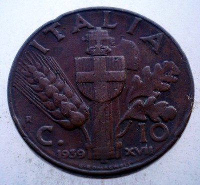 1.772 ITALIA WWII VITTORIO EMANUELE III 10 CENTESIMI 1939 R foto