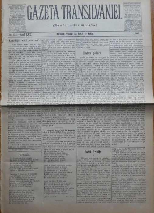 Gazeta Transilvaniei , Numer de Dumineca , Brasov , nr. 138 , 1907