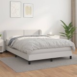 Cumpara ieftin Pat box spring cu saltea, alb, 140x190 cm, piele ecologică