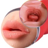 Masturbator manual dublu ARMONY Double Vagina &amp; Mouth, simulare vaginală și orală realistă, din TPE, roșu