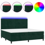 Cumpara ieftin Pat cu arcuri, saltea si LED, verde inchis, 200x200 cm, catifea