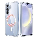 Husa pentru samsung galaxy s25 plus, atasare magnetica, magsafe, pink wreath 2, clear
