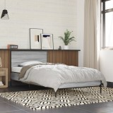 VidaXL Cadru de pat, gri sonoma, 75x190 cm, lemn prelucrat și metal