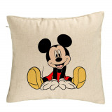 Perna Decorativa, Model copii Mickey Mouse, 40x40 cm, Bej, Husa Detasabila, Burduf
