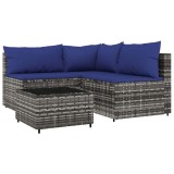 Cumpara ieftin Set mobilier de gradina cu perne, 4 piese, gri, poliratan
