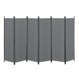 [en.casa]&reg; Paravan Huesca DG, 171 x 300 cm, otel/poliester, gri inchis, pliabil, cu 6 paneluri cu 12 picioare sustinere HausGarden Leisure