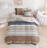 Cumpara ieftin Lenjerie De Pat Morientes Xc084, Bumbac, 4 Piese, Cu Elastic, Albastru, Gri, Maro