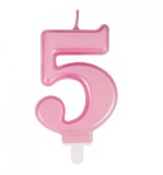 Lumanare pentru tort Uvtqssp, cifra 5, ceara, roz, 8 cm