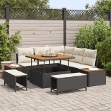 Set canapea grădină 8 piese cu perne negre din ratan polimeric și acacia, Set de dining grădină 3 piese cu perne negre din ratan polimeric și acacia, vidaXL