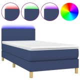 Cumpara ieftin Pat cu arcuri, saltea si LED, albastru, 120x200 cm, textil