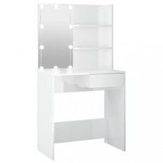 vidaXL Masă de toaletă cu LED, alb extralucios, 74,5x40x141 cm