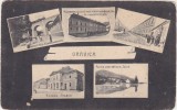 Oravița Oravica &ndash; carte poștală cu 5 vederi, teatru, pod feroviar și lac