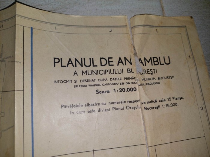 Planul de ansamblu a Municipiului BUCURESTI-institutul Geologic,harta veche