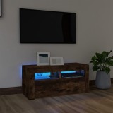 vidaXL Comodă TV cu lumini LED, stejar fumuriu, 90x35x40 cm