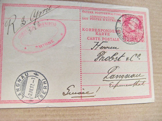 A613-Smyrna-Turcia 1912-Carte postala veche Franz Josef timbru Imp. Austro-Ungar