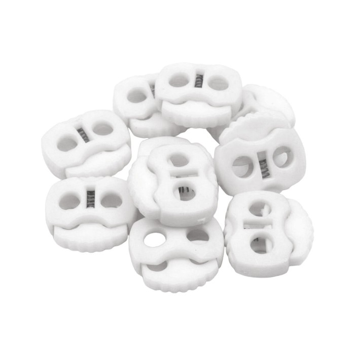 Set 10 opritori pentru snur cu 2 gauri Crisalida, 20 x 20 mm, Alb