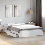 VidaXL Cadru de pat cu sertare, alb, 160x200 cm, lemn prelucrat