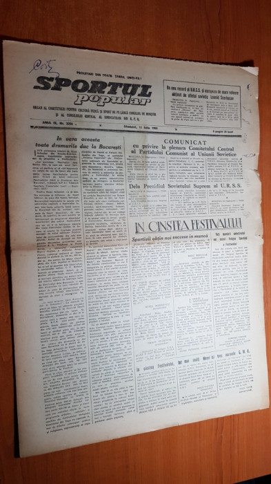 sportul popular 11 iulie 1953-festivalul mondial al tineretului in romania