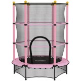 HOMCOM Trambolină Elastică pentru Copii 3-10 Ani cu Plasă de Siguranță și Țevi Capitonate, &Oslash;140x190 cm, Roz | Aosom Romania