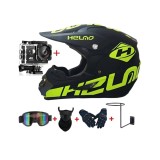 Cumpara ieftin Set Cască Cross Negru/Verde Neon cu Mănuși, Ochelari, Cagulă și Suport de