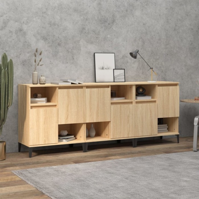 vidaXL Servante, 3 buc, stejar sonoma, 60x35x70 cm, lemn prelucrat