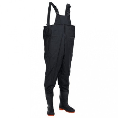 Pantaloni tip Salopeta Impermeabila pentru Pescuit si Vanatoare cu Cizme Incorporate, Negru, Marime 38 foto