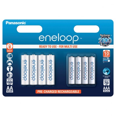 Eneloop acumulator Ni-MH AA (R6) 1900mA + AAA (R3) 750mA B4+4 BK-KJMCCE44E EOL foto