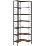 HOMCOM Raft &icirc;n formă de L cu 6 etaje, raft de colț independent cu cadru metalic, maro rustic | Aosom Romania